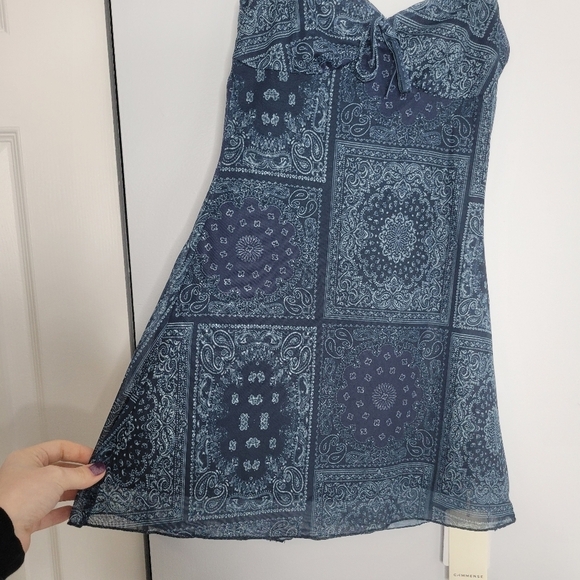 SOLD - NWT Commense Navy Blue Mesh Paisley Patchwork Bandana A-Line Slip Dress - Picture 6 of 9
